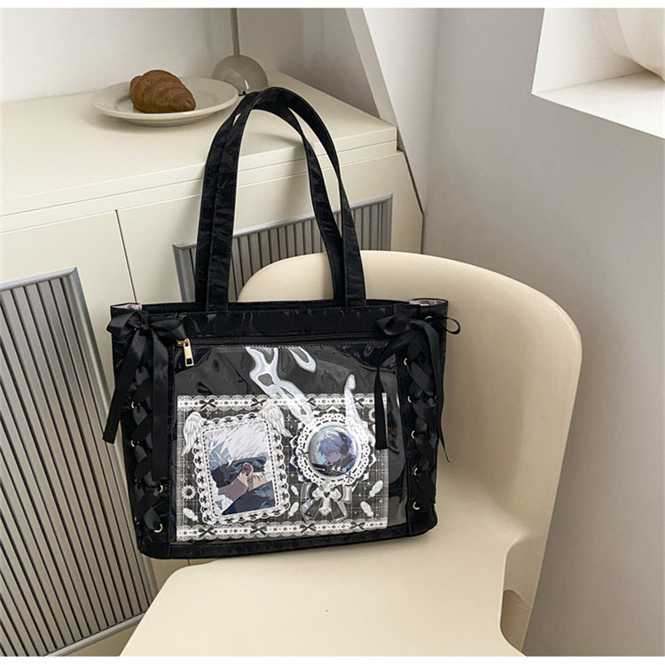 Ribbon Pain Bag Large Capacity Green Series High Capacity Anime Millet Bag Original Daily Shoulder Tote Blue