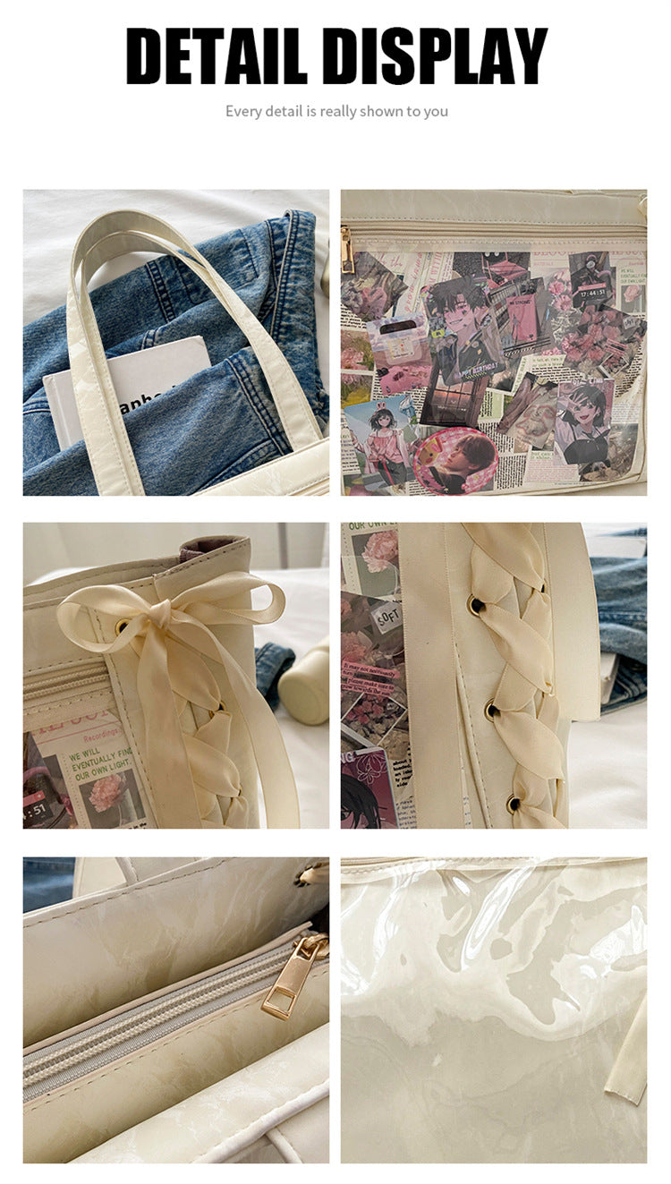 Ribbon Pain Bag Large Capacity Green Series High Capacity Anime Millet Bag Original Daily Shoulder Tote Blue
