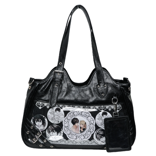 Faurala Original Black Motorcycle Ita Bag Large Capacity Worn Crossbody Kpop Ita Bag for Students Commute Daily Use and Concerts