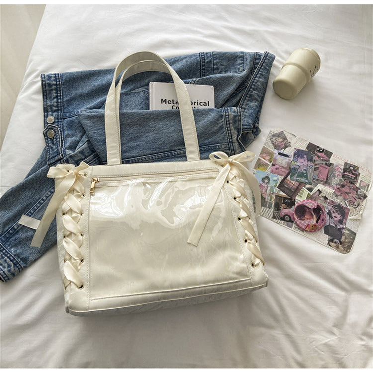 Ribbon Pain Bag Large Capacity Green Series High Capacity Anime Millet Bag Original Daily Shoulder Tote Blue