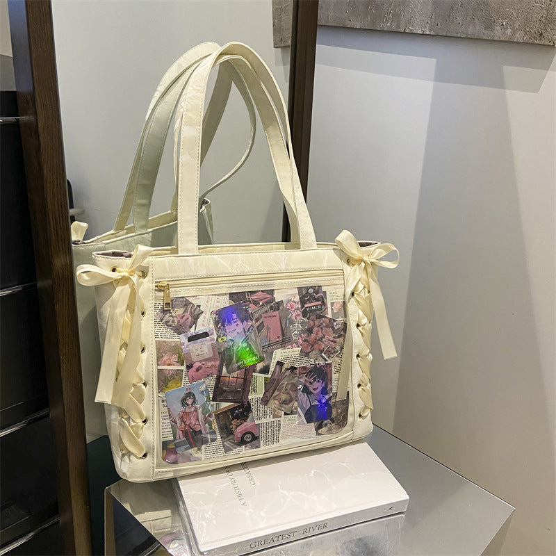 Ribbon Pain Bag Large Capacity Green Series High Capacity Anime Millet Bag Original Daily Shoulder Tote Blue
