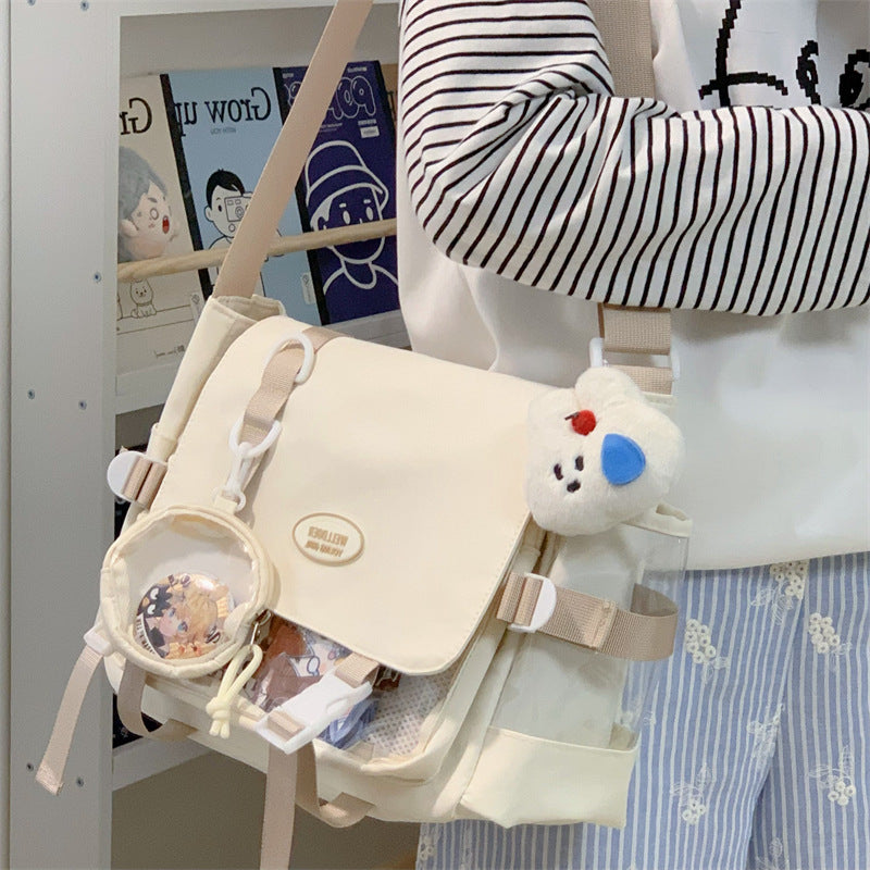 Cute College Style Girl Crossbody Bag Japanese Style ins Student Large Capacity Versatile Messenger Bag Transparent Bar Chibi Pain Bag