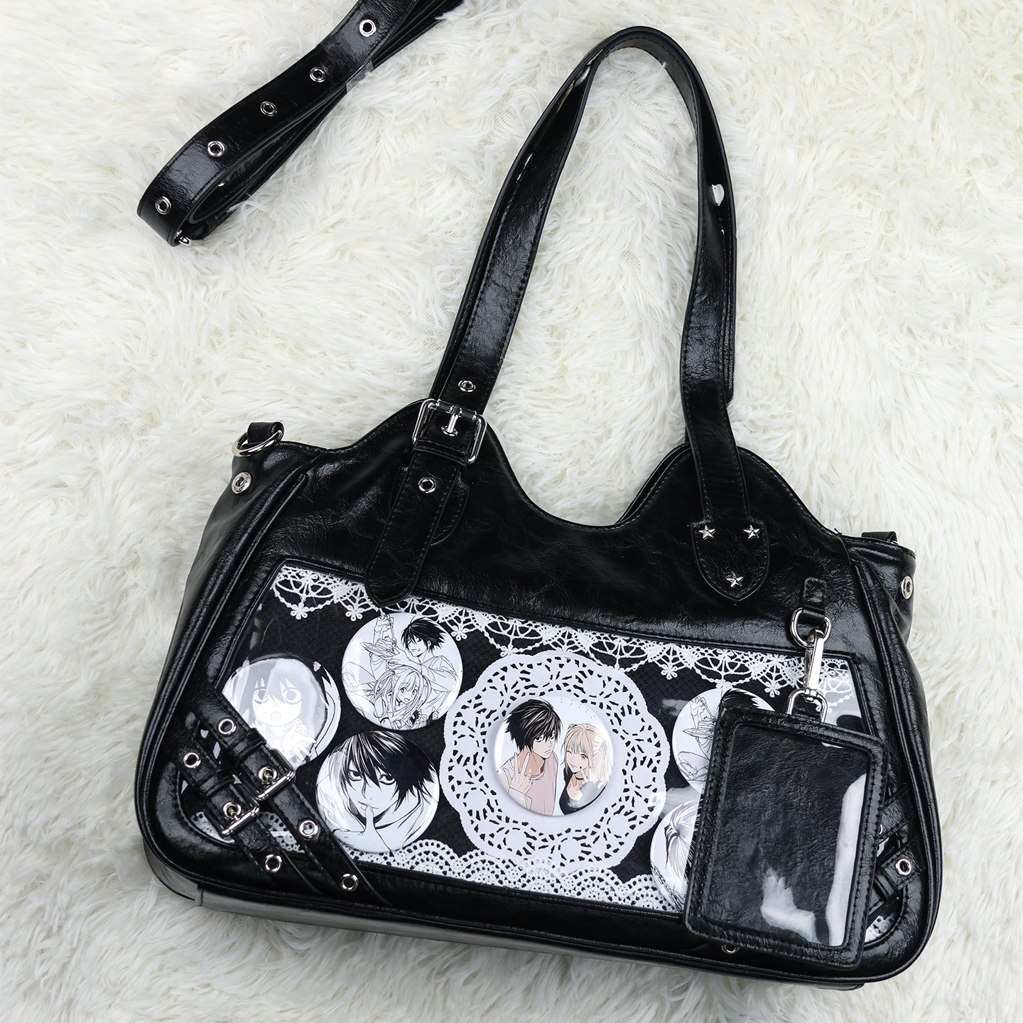 Faurala Original Black Motorcycle Ita Bag Large Capacity Worn Crossbody Kpop Ita Bag for Students Commute Daily Use and Concerts