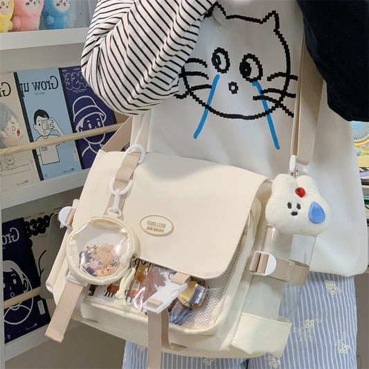 Cute College Style Girl Crossbody Bag Japanese Style ins Student Large Capacity Versatile Messenger Bag Transparent Bar Chibi Pain Bag