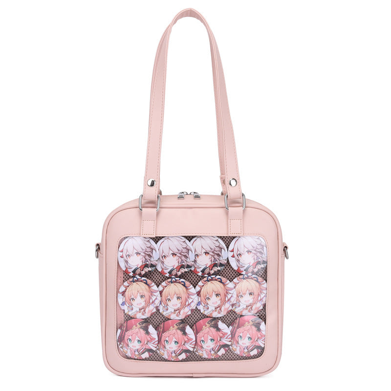 Square 3way shoulder bag, handbag, messenger bag, backpack, transparent PU shoulder bag