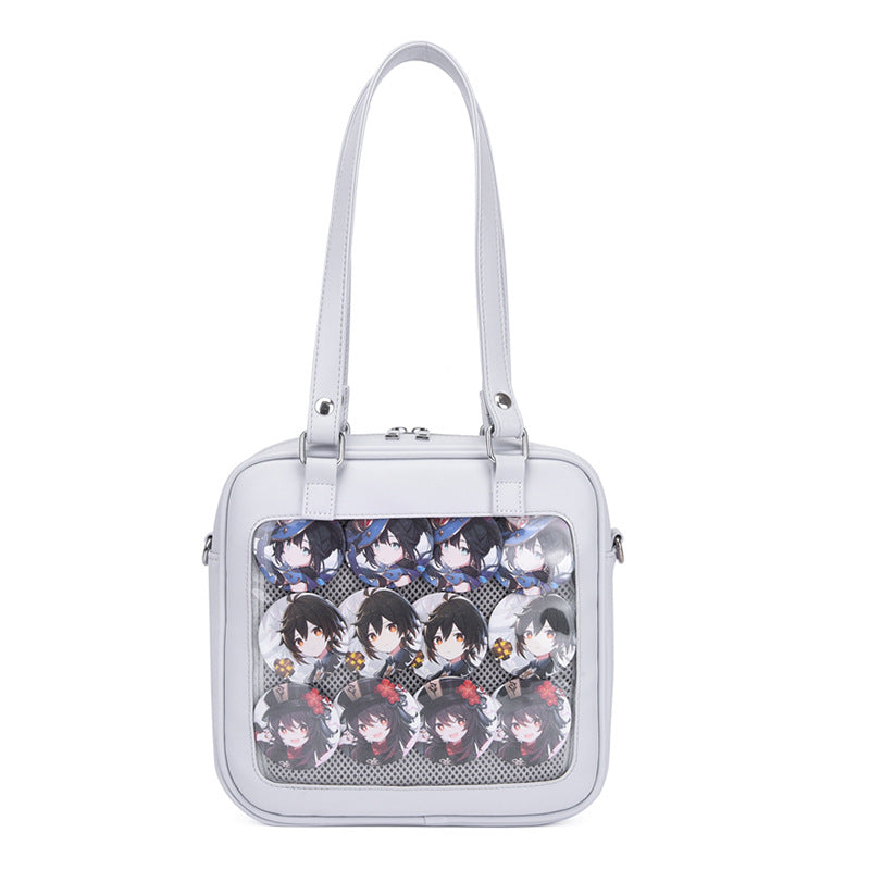 Square 3way shoulder bag, handbag, messenger bag, backpack, transparent PU shoulder bag