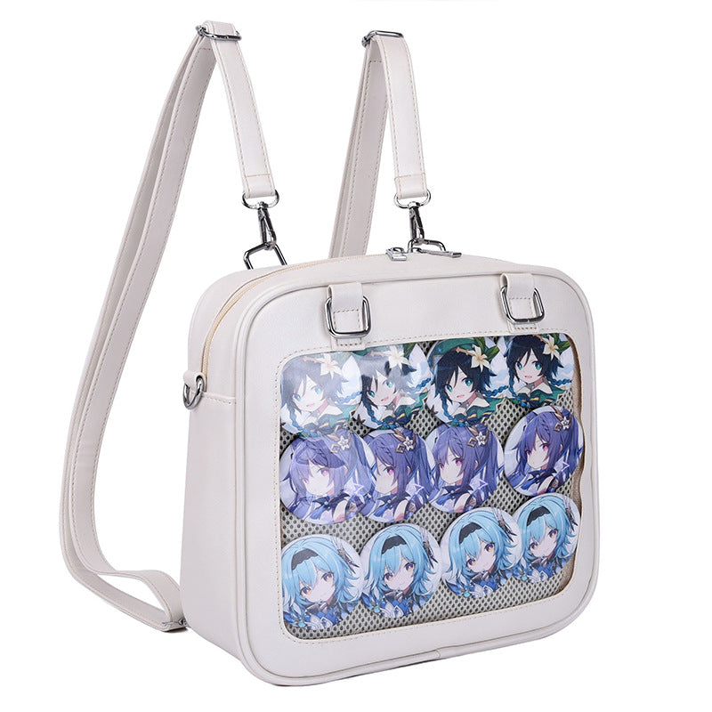 Square 3way shoulder bag, handbag, messenger bag, backpack, transparent PU shoulder bag