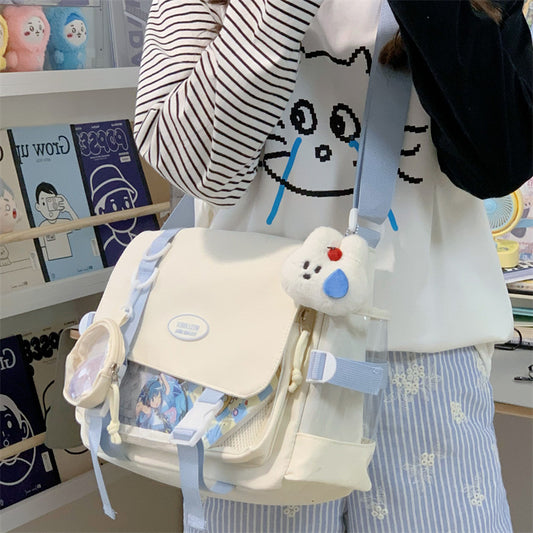 Cute College Style Girl Crossbody Bag Japanese Style ins Student Large Capacity Versatile Messenger Bag Transparent Bar Chibi Pain Bag
