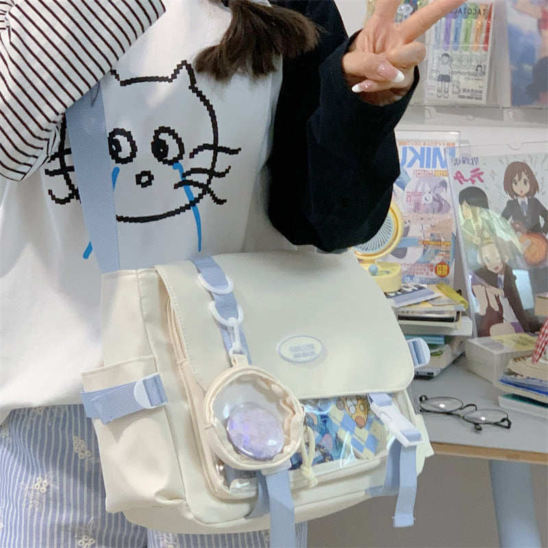Cute College Style Girl Crossbody Bag Japanese Style ins Student Large Capacity Versatile Messenger Bag Transparent Bar Chibi Pain Bag