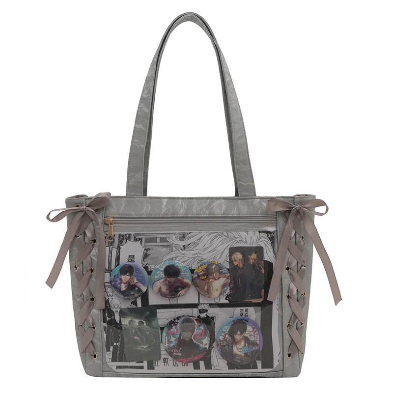 Ribbon Pain Bag Large Capacity Green Series High Capacity Anime Millet Bag Original Daily Shoulder Tote Blue