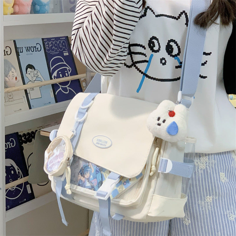 Cute College Style Girl Crossbody Bag Japanese Style ins Student Large Capacity Versatile Messenger Bag Transparent Bar Chibi Pain Bag