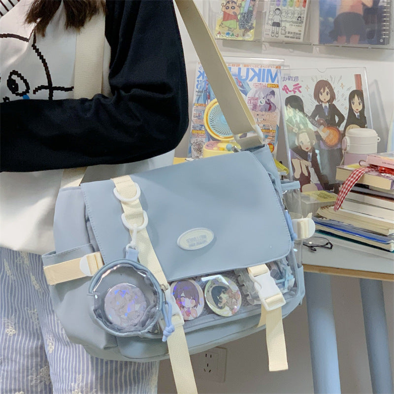 Cute College Style Girl Crossbody Bag Japanese Style ins Student Large Capacity Versatile Messenger Bag Transparent Bar Chibi Pain Bag