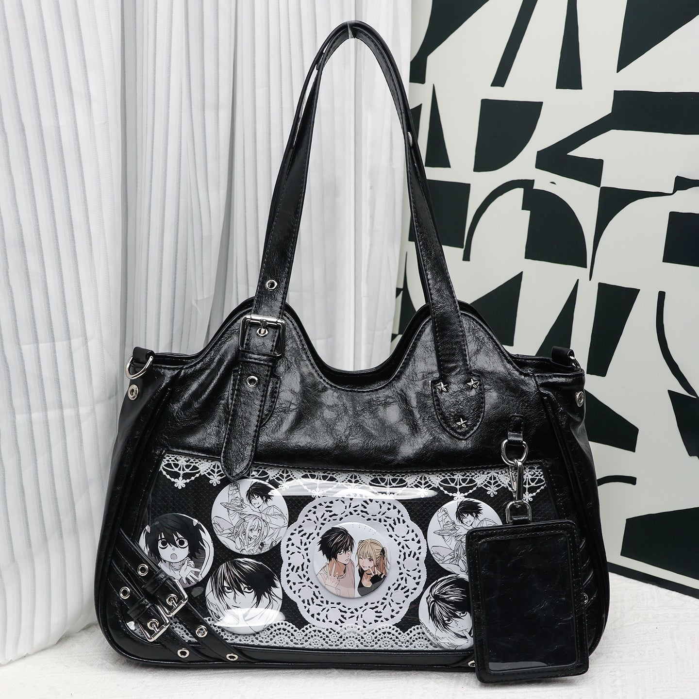 Faurala Original Black Motorcycle Ita Bag Large Capacity Worn Crossbody Kpop Ita Bag for Students  Commute  Daily Use and Concerts