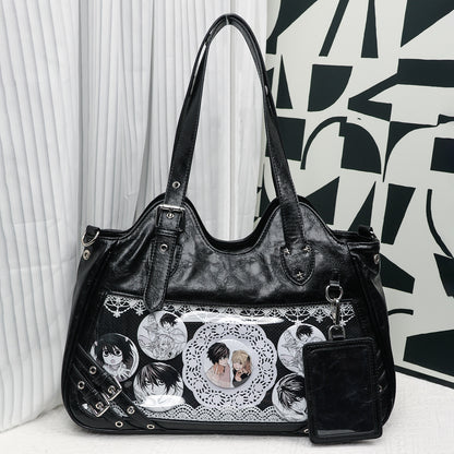 Faurala Original Black Motorcycle Ita Bag Large Capacity Worn Crossbody Kpop Ita Bag for Students  Commute  Daily Use and Concerts