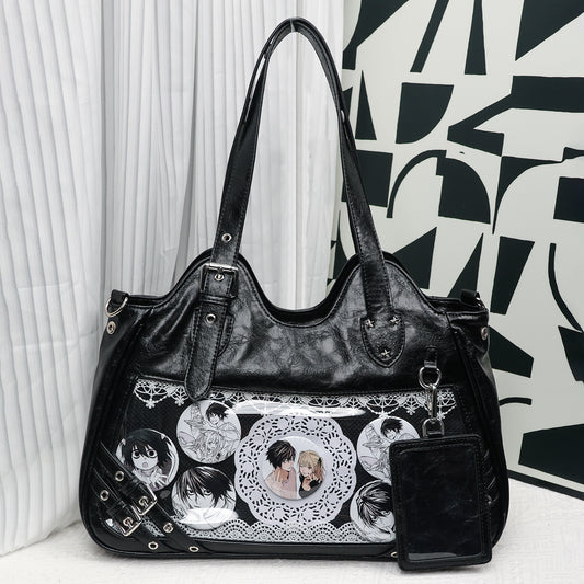 Faurala Original Black Motorcycle Ita Bag Large Capacity Worn Crossbody Kpop Ita Bag for Students  Commute  Daily Use and Concerts