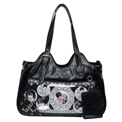 Faurala Original Black Motorcycle Ita Bag Large Capacity Worn Crossbody Kpop Ita Bag for Students  Commute  Daily Use and Concerts