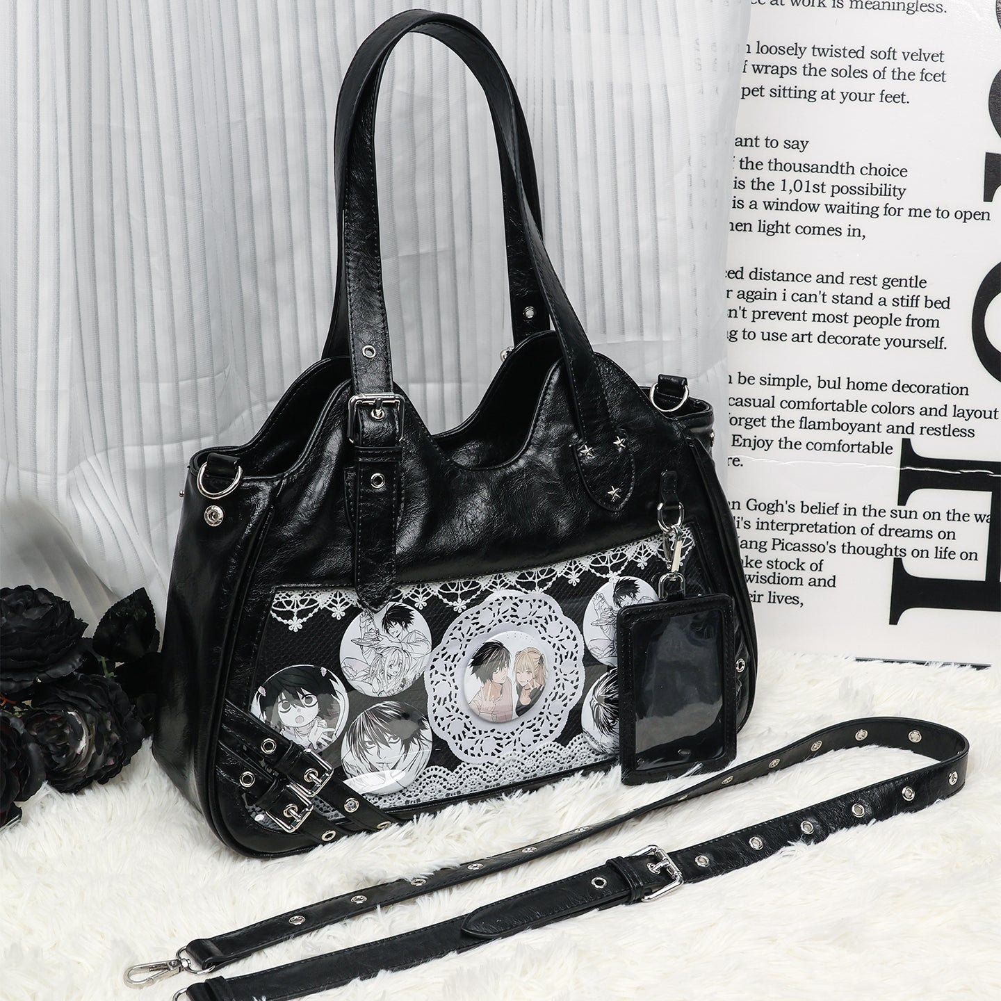 Faurala Original Black Motorcycle Ita Bag Large Capacity Worn Crossbody Kpop Ita Bag for Students  Commute  Daily Use and Concerts