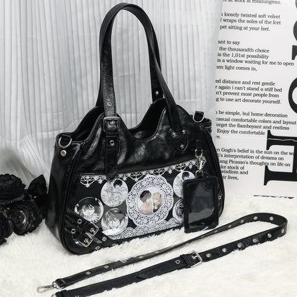 Faurala Original Black Motorcycle Ita Bag Large Capacity Worn Crossbody Kpop Ita Bag for Students  Commute  Daily Use and Concerts