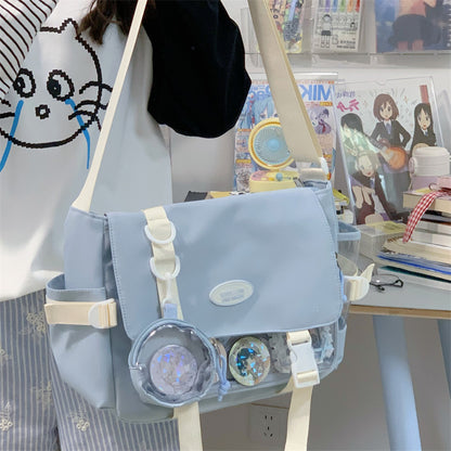 Cute College Style Girl Crossbody Bag Japanese Style ins Student Large Capacity Versatile Messenger Bag Transparent Bar Chibi Pain Bag