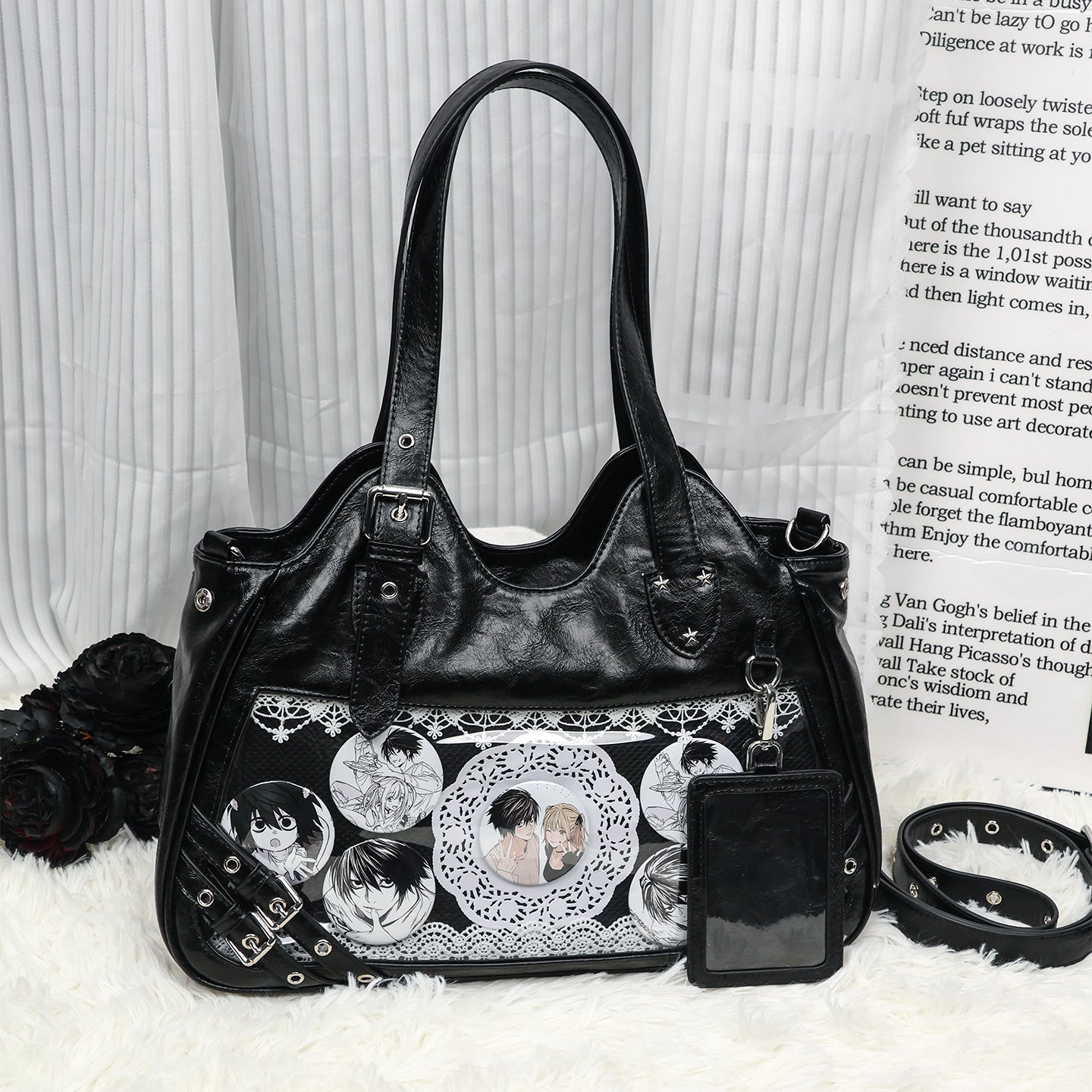 Faurala Original Black Motorcycle Ita Bag Large Capacity Worn Crossbody Kpop Ita Bag for Students  Commute  Daily Use and Concerts