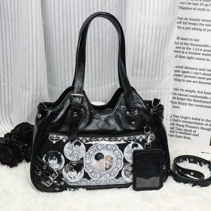 Faurala Original Black Motorcycle Ita Bag Large Capacity Worn Crossbody Kpop Ita Bag for Students  Commute  Daily Use and Concerts