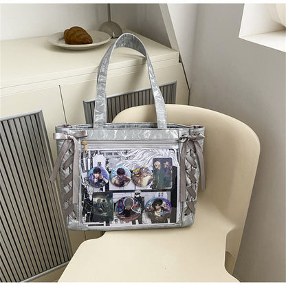Ribbon Pain Bag Large Capacity Green Series High Capacity Anime Millet Bag Original Daily Shoulder Tote Blue
