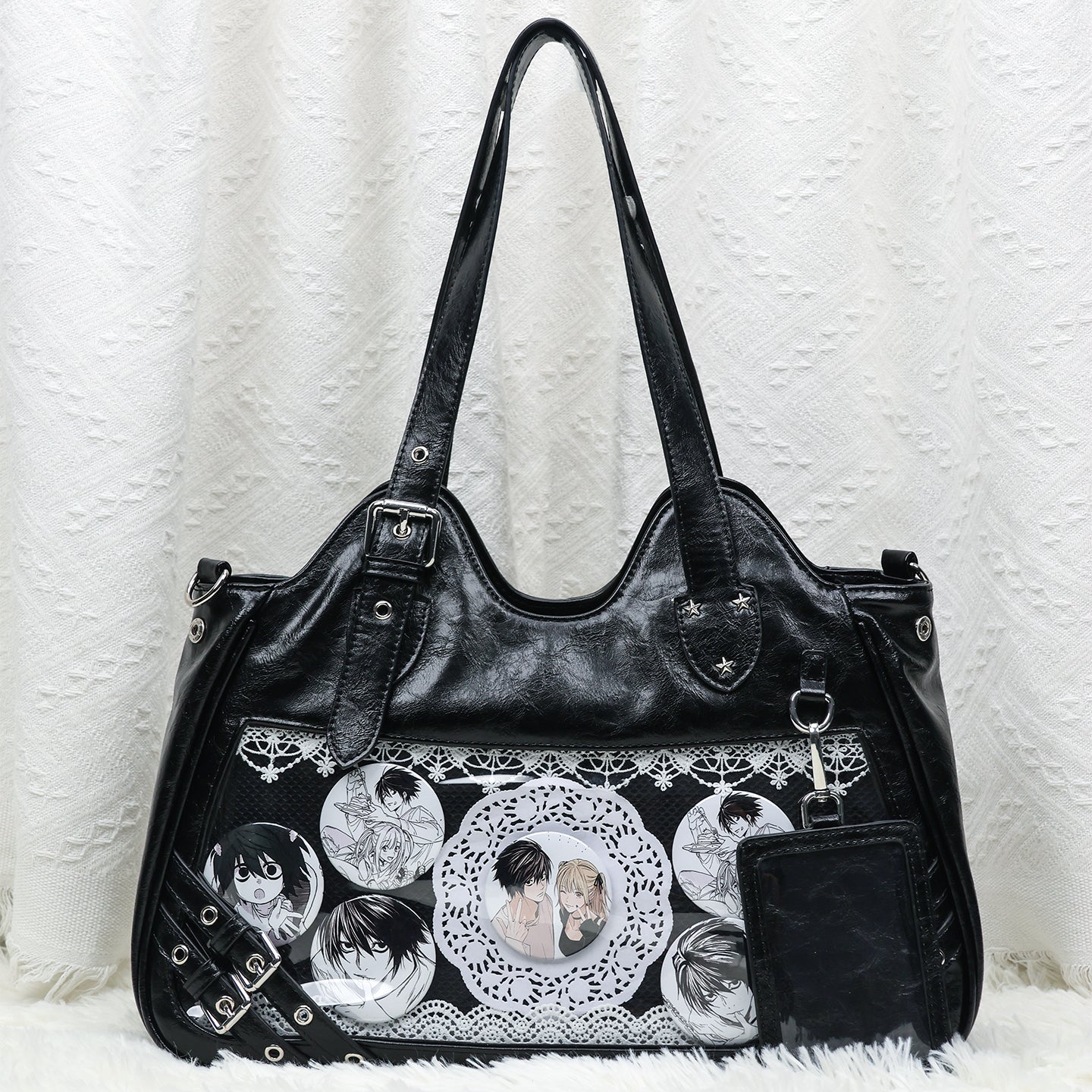 Faurala Original Black Motorcycle Ita Bag Large Capacity Worn Crossbody Kpop Ita Bag for Students  Commute  Daily Use and Concerts