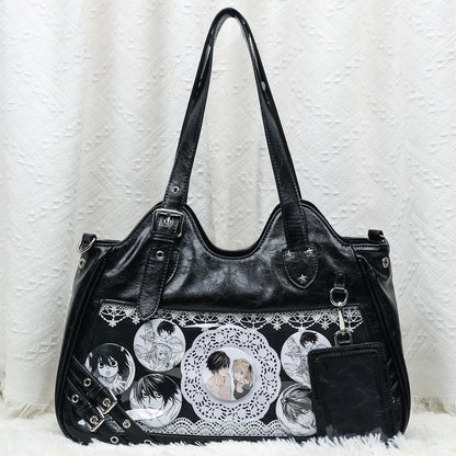 Faurala Original Black Motorcycle Ita Bag Large Capacity Worn Crossbody Kpop Ita Bag for Students  Commute  Daily Use and Concerts