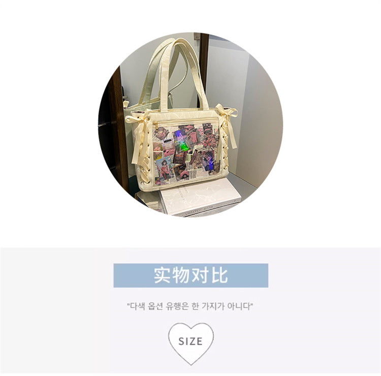 Ribbon Pain Bag Large Capacity Green Series High Capacity Anime Millet Bag Original Daily Shoulder Tote Blue