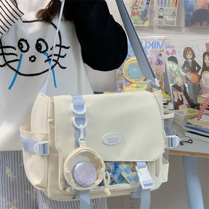 Cute College Style Girl Crossbody Bag Japanese Style ins Student Large Capacity Versatile Messenger Bag Transparent Bar Chibi Pain Bag