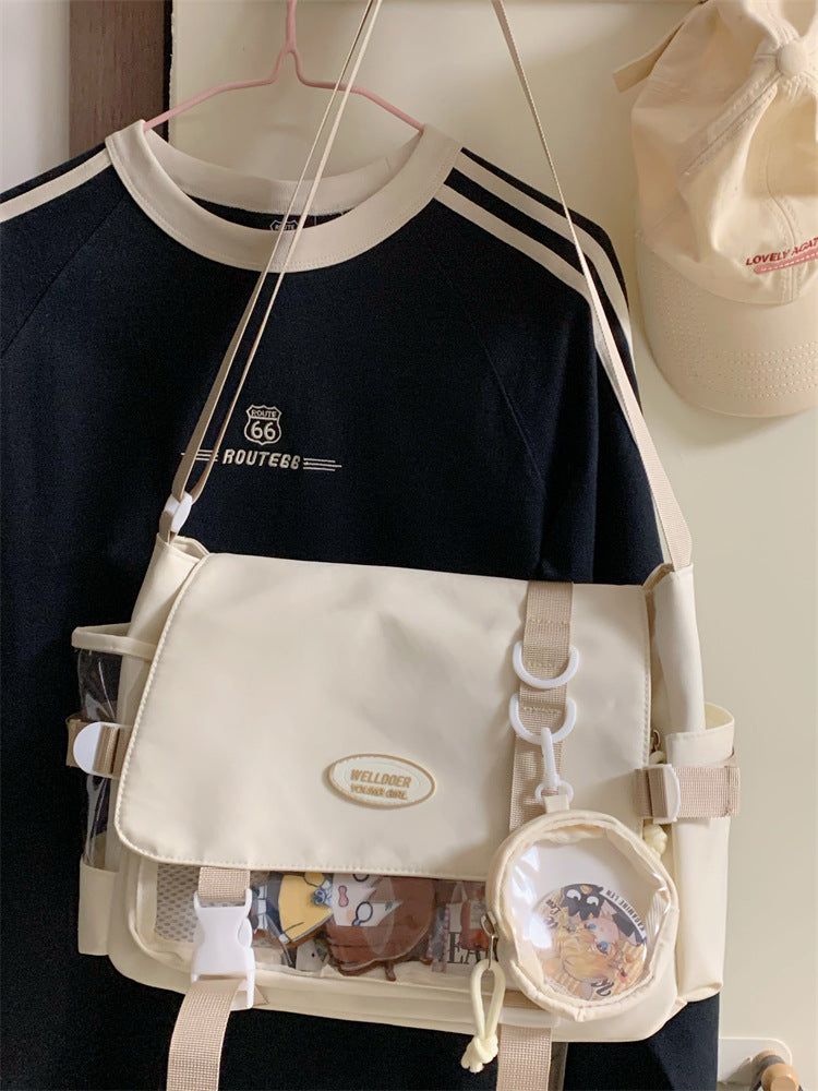 Cute College Style Girl Crossbody Bag Japanese Style ins Student Large Capacity Versatile Messenger Bag Transparent Bar Chibi Pain Bag