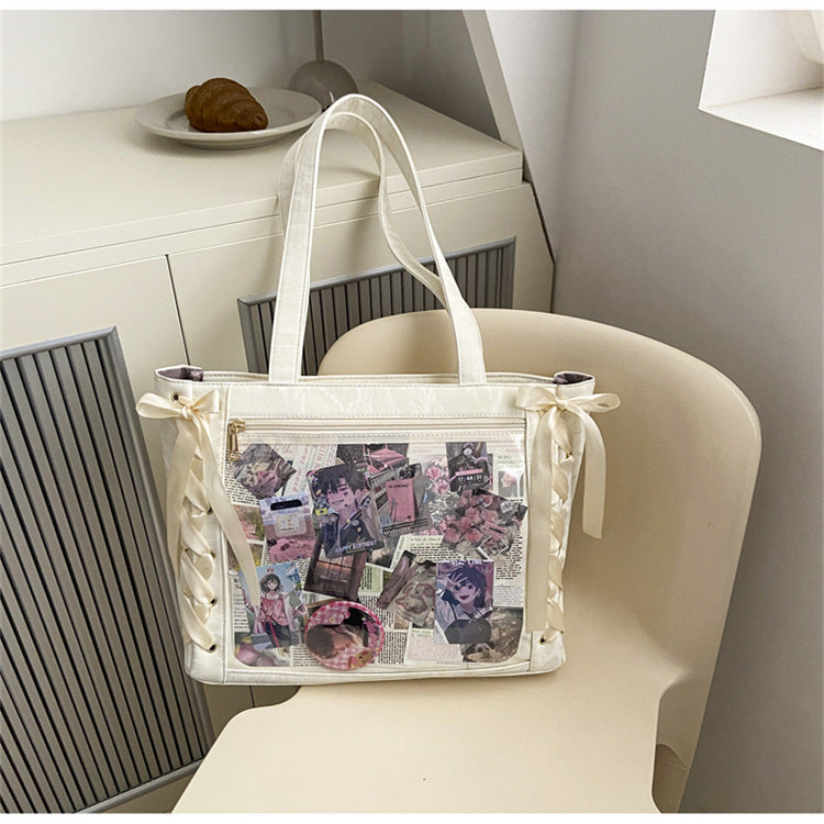 Ribbon Pain Bag Large Capacity Green Series High Capacity Anime Millet Bag Original Daily Shoulder Tote Blue