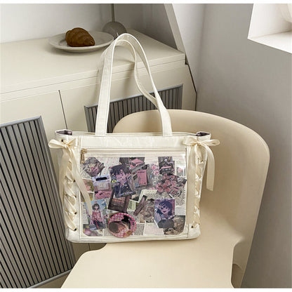 Ribbon Pain Bag Large Capacity Green Series High Capacity Anime Millet Bag Original Daily Shoulder Tote Blue