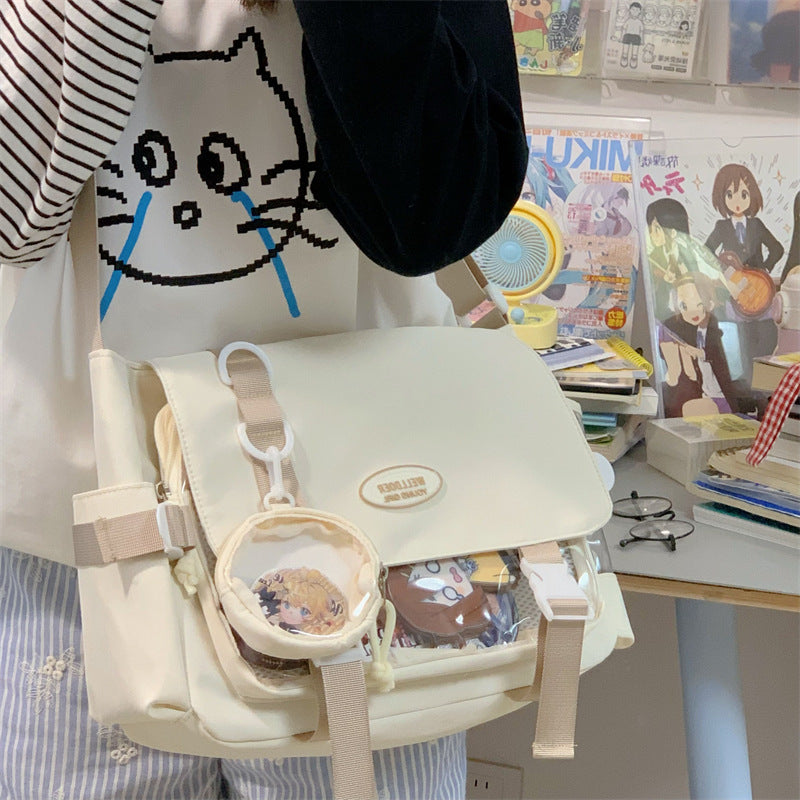 Cute College Style Girl Crossbody Bag Japanese Style ins Student Large Capacity Versatile Messenger Bag Transparent Bar Chibi Pain Bag