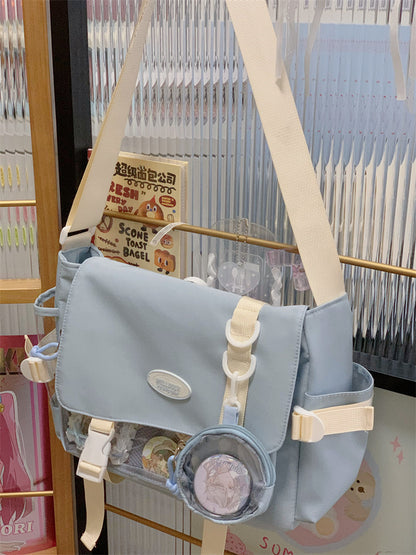 Cute College Style Girl Crossbody Bag Japanese Style ins Student Large Capacity Versatile Messenger Bag Transparent Bar Chibi Pain Bag