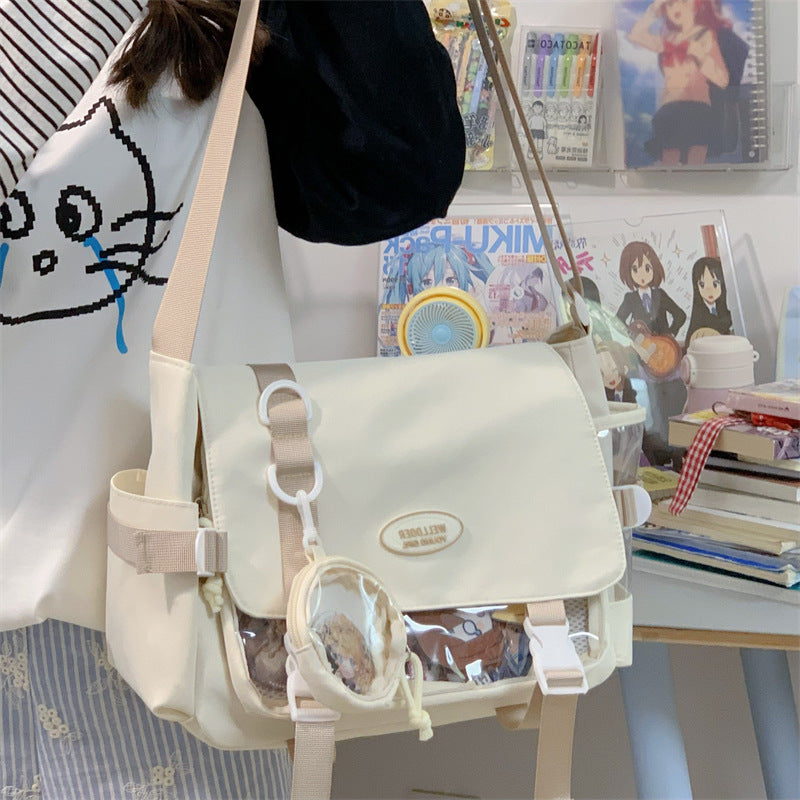 Cute College Style Girl Crossbody Bag Japanese Style ins Student Large Capacity Versatile Messenger Bag Transparent Bar Chibi Pain Bag