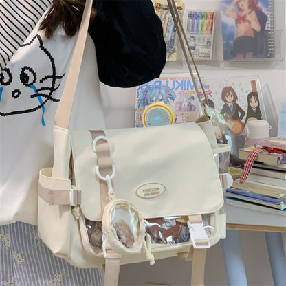 Cute College Style Girl Crossbody Bag Japanese Style ins Student Large Capacity Versatile Messenger Bag Transparent Bar Chibi Pain Bag