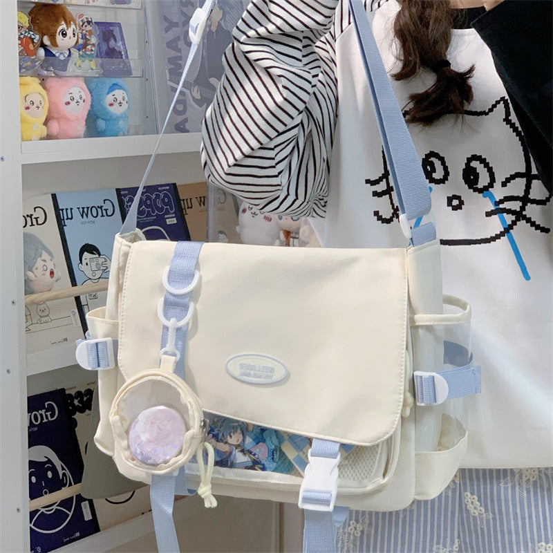 Cute College Style Girl Crossbody Bag Japanese Style ins Student Large Capacity Versatile Messenger Bag Transparent Bar Chibi Pain Bag