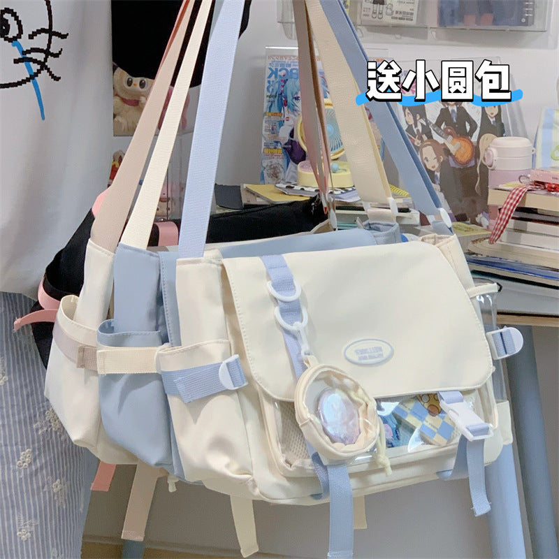 Cute College Style Girl Crossbody Bag Japanese Style ins Student Large Capacity Versatile Messenger Bag Transparent Bar Chibi Pain Bag