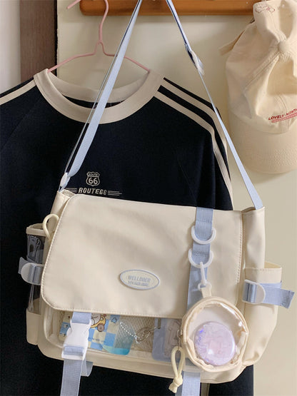 Cute College Style Girl Crossbody Bag Japanese Style ins Student Large Capacity Versatile Messenger Bag Transparent Bar Chibi Pain Bag