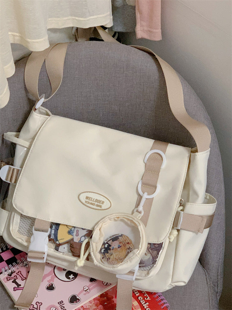 Cute College Style Girl Crossbody Bag Japanese Style ins Student Large Capacity Versatile Messenger Bag Transparent Bar Chibi Pain Bag