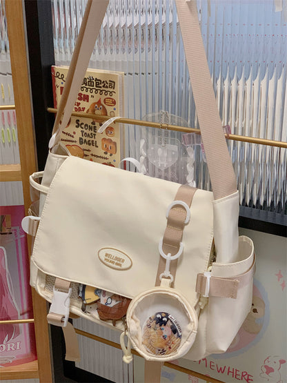 Cute College Style Girl Crossbody Bag Japanese Style ins Student Large Capacity Versatile Messenger Bag Transparent Bar Chibi Pain Bag