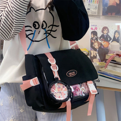 Cute College Style Girl Crossbody Bag Japanese Style ins Student Large Capacity Versatile Messenger Bag Transparent Bar Chibi Pain Bag
