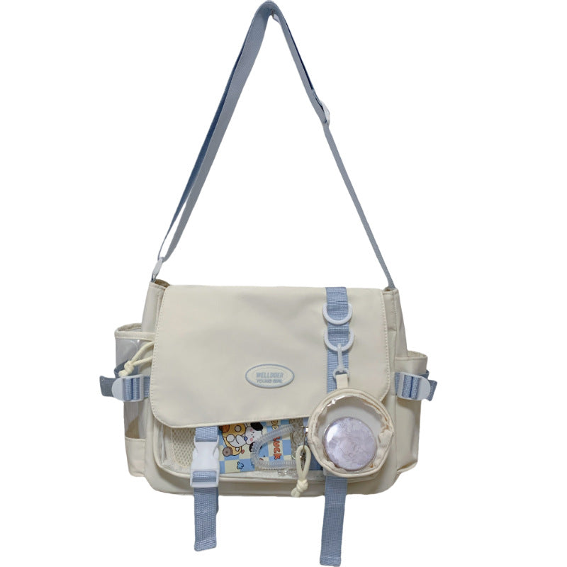 Cute College Style Girl Crossbody Bag Japanese Style ins Student Large Capacity Versatile Messenger Bag Transparent Bar Chibi Pain Bag