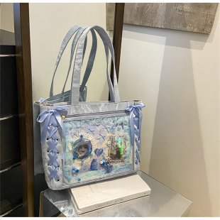 Ribbon Pain Bag Large Capacity Green Series High Capacity Anime Millet Bag Original Daily Shoulder Tote Blue