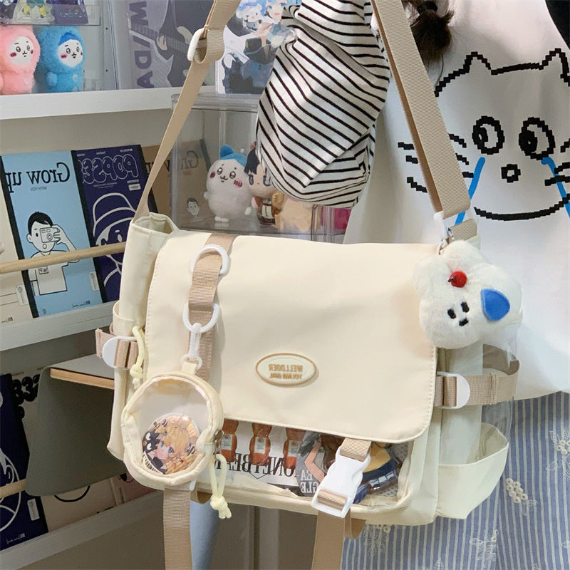 Cute College Style Girl Crossbody Bag Japanese Style ins Student Large Capacity Versatile Messenger Bag Transparent Bar Chibi Pain Bag